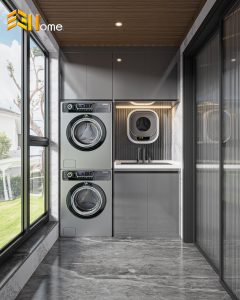 Thiết kế tủ máy giặt màu xám cho nhà chung cư