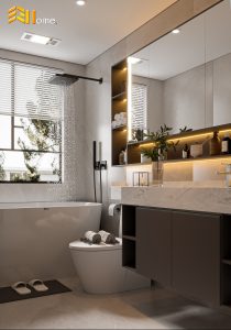 Tủ lavabo nhựa treo tường tone ghi nhà chị Trâm – Quận 4