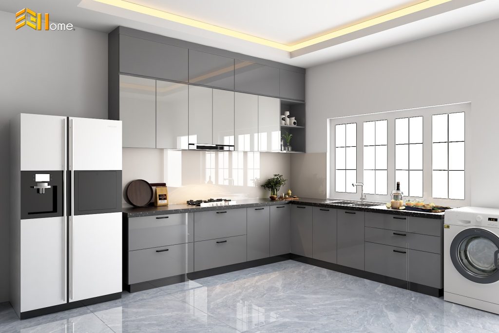 Tủ bếp chữ L hiện đại nhà chị Phương – Hóc Môn