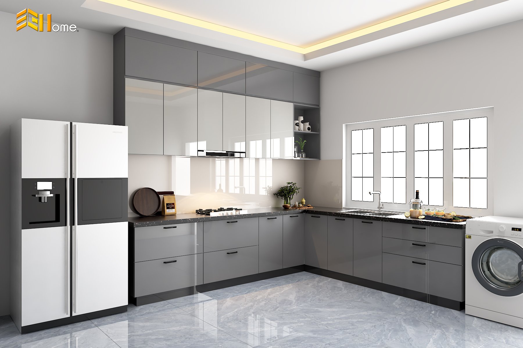 Tủ bếp chữ L hiện đại nhà chị Phương – Hóc Môn