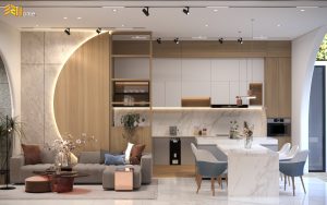 Tủ bếp với thiết kế hiện đại nhà chị Nguyệt