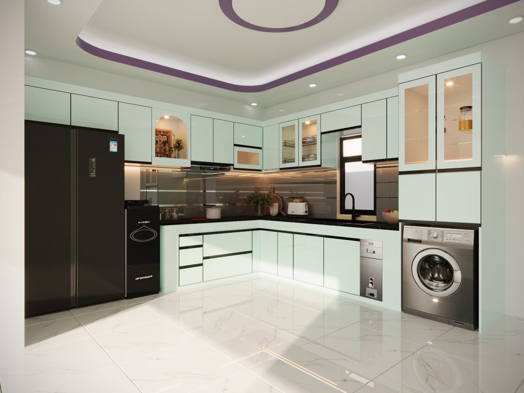 Tủ Bếp Nhựa PVC Chữ L Cánh Kính Hiện Đại – Công Trình Nhà Anh Loan (Bến Cát, Bình Dương)