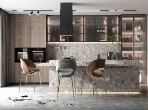 Khám phá bộ tủ bếp chữ I giả vân đá cho nhà anh Linh