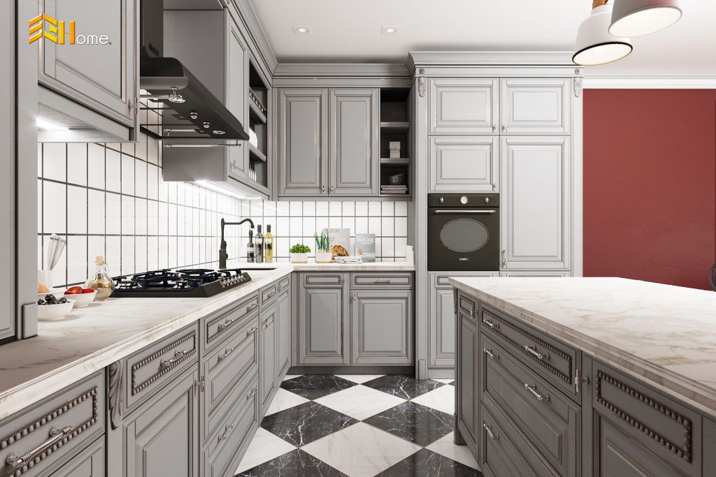 Tủ bếp nhựa cổ điển chịu nước nhà chú Tiến – Quận 8