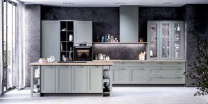 Vẻ đẹp ấn tượng của bộ tủ bếp chữ I màu xanh xám nhà chú Tùng