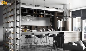 Huyền bí với mẫu tủ bếp kết hợp quầy bar nhà anh Trung – Quận 1