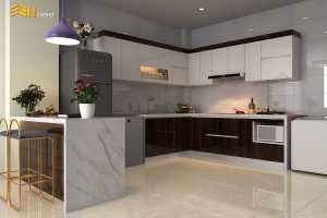 Mẫu thiết kế tủ bếp chữ L nhà cô Duyên – Nhà Bè