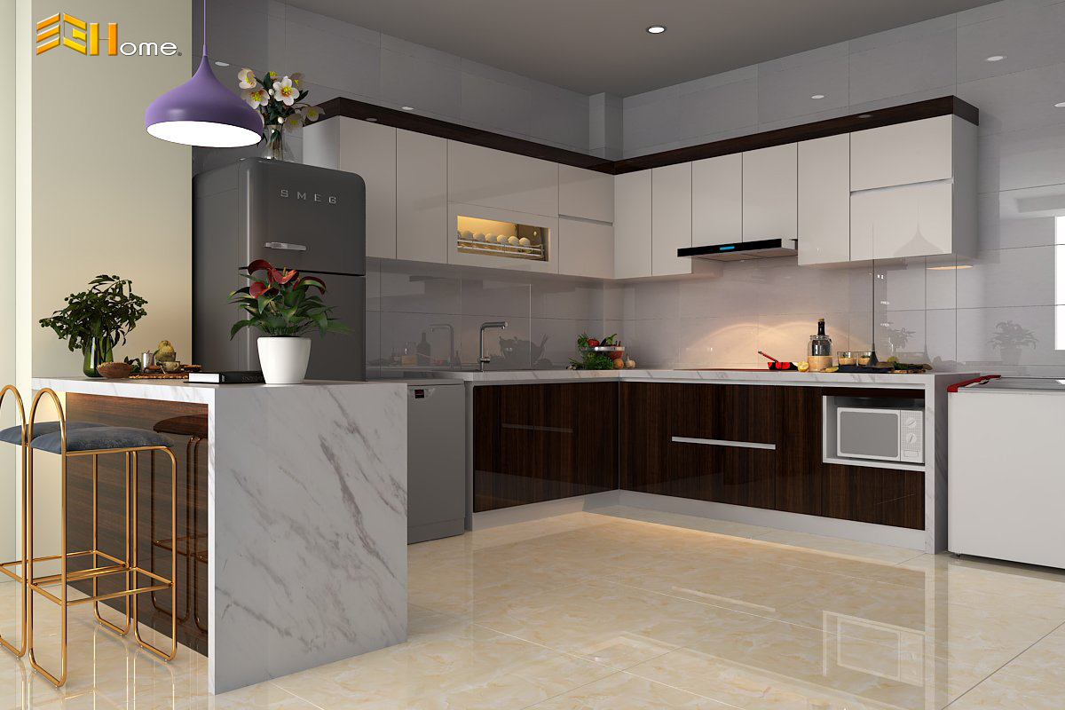 Mẫu thiết kế tủ bếp chữ L nhà cô Duyên – Nhà Bè