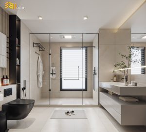 Thiết kế tủ lavabo với tone trắng nhẹ nhàng nhà chị Linh – Củ Chi