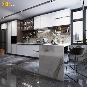 Tủ bếp nhựa màu trắng sang trọng chị Tâm – Củ Chi