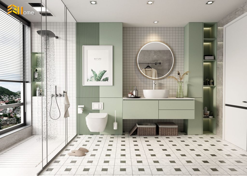 Tủ lavabo màu be hài hòa nhà cô Năm – Bình Dương